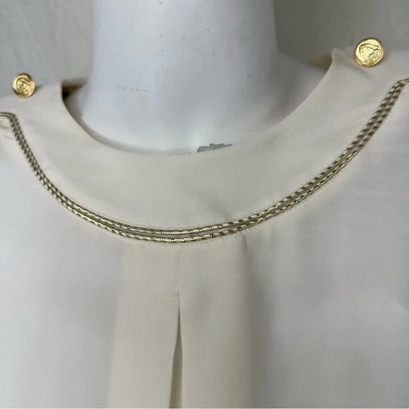 Lillie Rubin x Adrianna Papell Silk VTG Gold Trim Sleeve Button Blouse - Picture 8 of 14